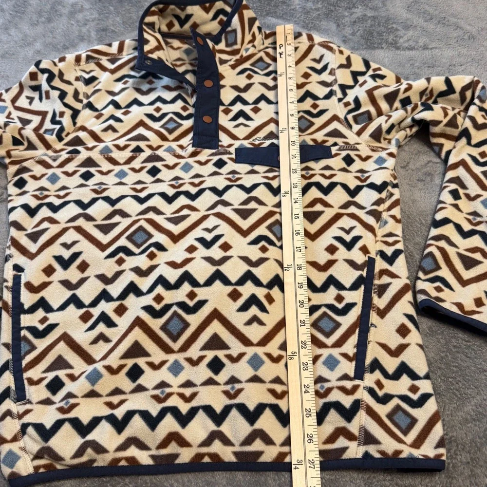 Eddie Bauer Mens M Fleece Pullover Snap‎ Mock Neck Geometric Southwestern Cream